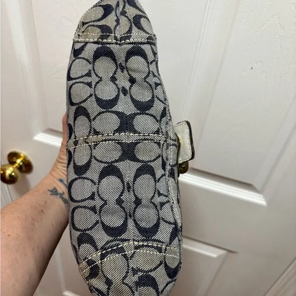 Coach Y2K L0773-11772 Bleeker Denim Signature C Flap Satchel w White Leather GUC - Picture 11 of 16